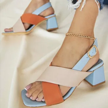 Dizainers Sandales Sieviešu 2023 Jauns Moderns Kontrastējošas Kvadrātveida Kājām Sieviešu Sandales Liela Izmēra 43 augstpapēžu Sandales Sandalias Mujer