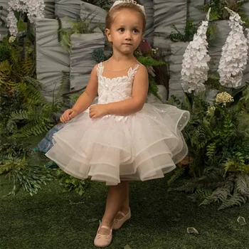 Puķu Meitene Kleitas, Kāzu Ziedu Appliques Princese Toddler Grezna Kleita Sleevesless Apaļā Apkakle Pirmās Komūnijas