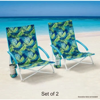 2-Pack Balstiem Locīšanas Zems Sēdekļa Mīksto Roku Pludmales Soma, Krēsls ar somiņa, Green Palm Beach Krēsls Kempinga Krēsls Recliner