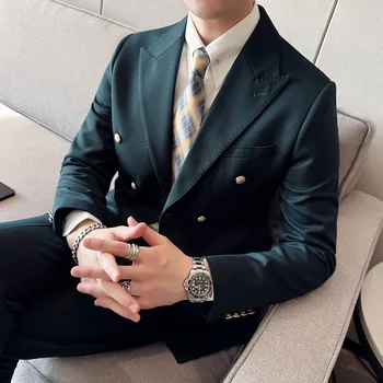 Gadījuma Tuxedos Kāzu Vīriešu Biznesa Uzvalks Vīriešu Dubultā krūtīm jaka+bikses Slim Līgavainis Moderns Britu divrindu Kostīmi