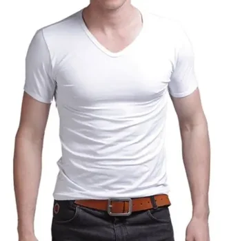 A2653 Vasaras Karstā Pārdošanas T - Krekls Jaunu Vīriešu V veida Kakla Topi Slim Fit Tee Kreklu ar Īsām Piedurknēm Cieto Krāsu Gadījuma T-Krekls