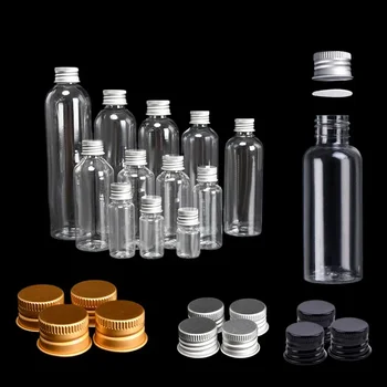 10Pcs 5ml-250ML Mini Plastmasas Pudeles w/ Alumīnija Skrūvējamiem Vākiem Portatīvo Paraugu Pudelītēm Ceļojumu Kosmētikas Tilpnes Šķidrumu Uzglabāšanai