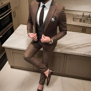 Kāzu Uzvalki Vīriešiem itāļu Slim Fit Līgavainis Tuxedos Amerikāņu Stilā Biznesa Groomsmen Jaka ar Veste Bikses Fashion 3 Gab