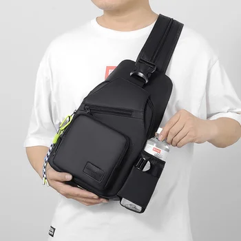 Biznesa Vīriešiem Krūtīs Pack Ar USB Uzlāde Interface Ūdensnecaurlaidīga Neilona Crossbody Soma Vairākas Kabatas Ceļojumu Uzglabāšanas Plecu Somas