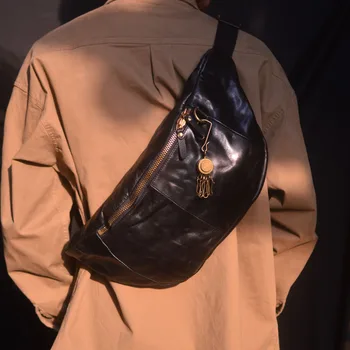 AETOO Vīriešu krūšu Ādas soma lielu jaudu kroku dizaina Crossbody ādas soma dubultu rāvējslēdzēju ikdienas piepilsētas vintage bagāžas