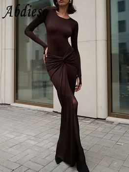 Abdieso 2 Gabals Komplekti, Sexy Sievietes Apģērbs Elegants 2023 Ziemas Ruched Garām Piedurknēm Bodysuit Tops Un Gari Svārki Jauns Atbilstības Komplekti