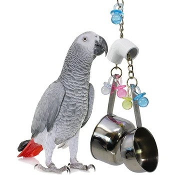 1GB Putnu Rotaļlieta Papagailis Nerūsējošā Tērauda Bite Rotaļlieta Divi-pot String Pet Produkti