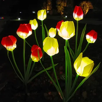 Seksīgs Ziemassvētku 3 Galvas Tulip LED Saules Dārza Gaismas, Āra Ūdensizturīgs Zālienu Lampas Māju Pusi Apdare Nakts Gaisma 067
