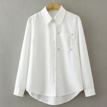 4XL Plus Lieluma Balts Krekls Sievietēm 2023 Pavasara Vienā Kabatā Dizaina Blūze Salds Asimetrisks Ilgi, Topi Lielgabarīta Līkne Drēbes