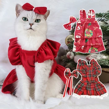 Ziemassvētku Suņu Kleitas Savirmot Malas Svārki Loku Apkakles Galvassegu Suņu Apģērbu Ziemassvētki Cosplay Kaķis Pet Kleita Modes Princese Kucēns Kleita