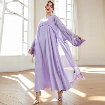 2 Gab. Komplekts Abaya Kleita Musulmaņu Elegants Puse Vakarā Kaftan Sievietes Gara Kleita Islāma Dubaija Brīvdienu Marokas Maxi Drēbes Tērpiem
