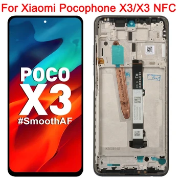 Original LCD Xiaomi Poco X3 NFC, ekrāns Ar Rāmi 6.77 10 Collu Touch Pocophone X3 M2007J20CG LCD Displejs, Touch Screen Daļas