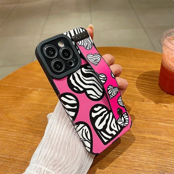 Hot Pink Zebras Svītru Rokas Joslā Turētājs Tālrunis Lietā Par iPhone 14 13 12 11 Pro Max X XS Max XR 7 8 Plus SE Mīlestību Sirdī, Mīksto Segumu