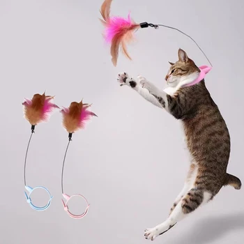 Interaktīvais Kaķis Rotaļlietas Self-hi Spēle Kaķiem Spalvu Teaser Stick ar Bell Kaķis Teaser Stick Apkakles Kaķēns Spēlē Mājdzīvnieku Piederumi