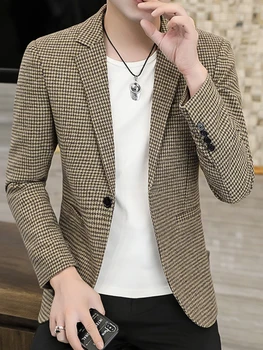 2023 jaunu vīriešu uzvalku mazo uzvalks korejiešu versija modes pleds uzvalks jaka uzvalks vīrietis
