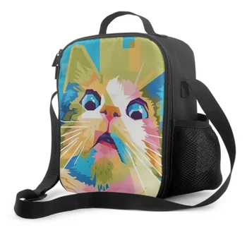 Funny Kaķis Uz Pop Art Stilā Izolētas Pusdienas Maisā par Darbu Skolā Piknika Abstraktās Glezniecības Pusdienas Tote Konteineru Atkārtoti Cooler Bag