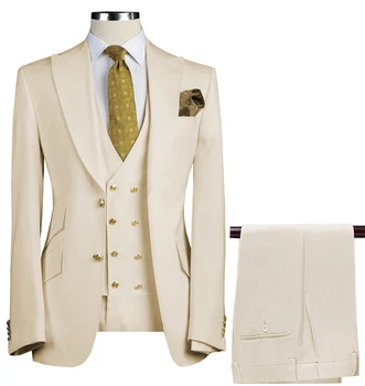 Vīriešu Uzvalki 3 Gabali Slim Fit Biznesa Uzvalki Līgavainis Armijas Zaļā Noble Pelēks Balts Tuxedos par Oficiālu Kāzu uzvalku(Žakete+Bikses+Veste)