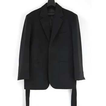 Pasūtījuma Ikdienas Žakete ar Jostu, 2gab Apģērbu Black Vīriešu Uzvalki, Komplekti, Robs Atloks Kāzu Uzvalku Personu Valkāt Jaka+Bikses