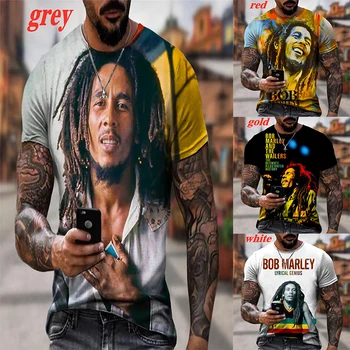 Vasaras Atdzist Rock Bob Marley 3d Drukas Vīriešu T-krekli Street Hip-hop Krekls Lielgabarīta Topi O-veida kakla Īsām Piedurknēm Tees Vīriešu Apģērbs