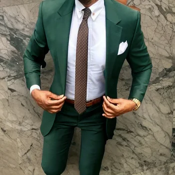 Tumši Zaļa, Kāzu Uzvalki, Vīriešu Formālu Biznesa Groomsmen Smokings pieguļoša Žakete ar Biksēm Pasūtījuma izgatavotu Tērpu 2023