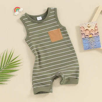 Baby Zēni Jumpsuit bez Piedurknēm Apkalpes Kaklu Svītraina Vasaras Romper Apģērbu Gadījuma Dienas