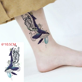 Ūdensnecaurlaidīgus Pagaidu Tetovējumu Uzlīmes ins Astronauts zilais valis mūzikas ņemiet vērā, Body Art flash tetovējums viltus tatto Sievietēm Vīriešiem