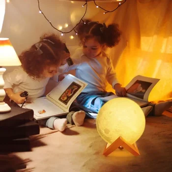 Jaunums Apgaismojums 2022 Mēness Lampa LED ar Statīvu Zvaigžņota Nakts Gaismas Jaunu 3D Bērniem Dāvanu Gaismas Guļamistaba Estētisko