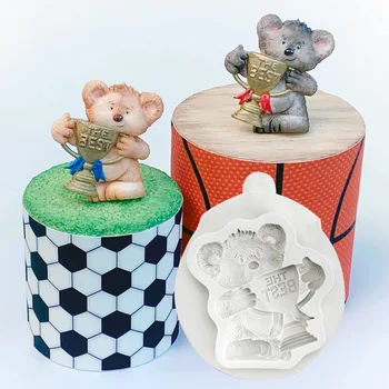 Teddy Bear Silikona Veidnē DIY Uzvarētāju Trofeju Pieņemšanas Pomādes Pelējuma Kūka Pelējuma Veicināt Bērnu Kūka Apdare, Instrumenti,