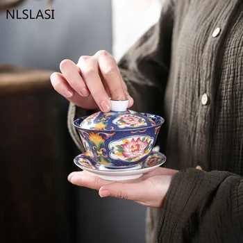 Ķīnas Jingdezhen Roku Darbs Emaljas Tējas Tureen Keramikas Gaiwan Teacup Boutique Tējas Bļodā Porcelāna Teaware Piederumi Drinkware