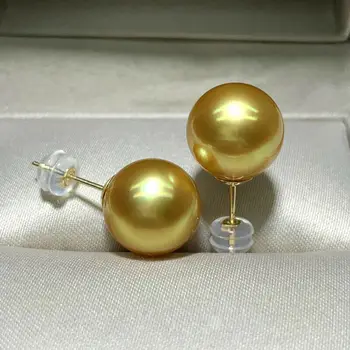 Krāšņs Milzīgs AAAAA 10-11mm Kārta Dienvidu Jūras Zelta pērļu auskaru