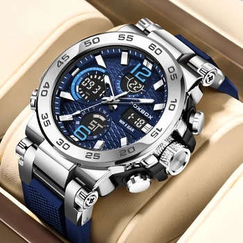 LIGE Jaunas Pulksteņu Vīriešiem 50M Ūdensizturīgs Modinātājs reloj hombre Dual LCD Displejs rokas Pulkstenis Kvarca Militārās Sporta Mens Watch