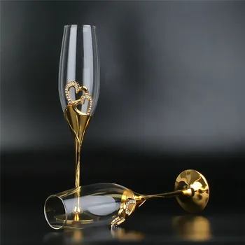 2-Gabals Kāzu Kristāla Šampanieša Glāzi Uzstādīt Flauta Glāzes Vīna Glāzi Kāzu Dāvanu Brilles Zelta Šampanieša Glāzes 201-300 ML